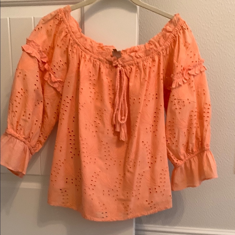 Anthropologie peach Off-Shoulder Eyelet Top
